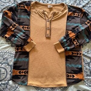 Tribal Print Long Sleeve Henley Shirt